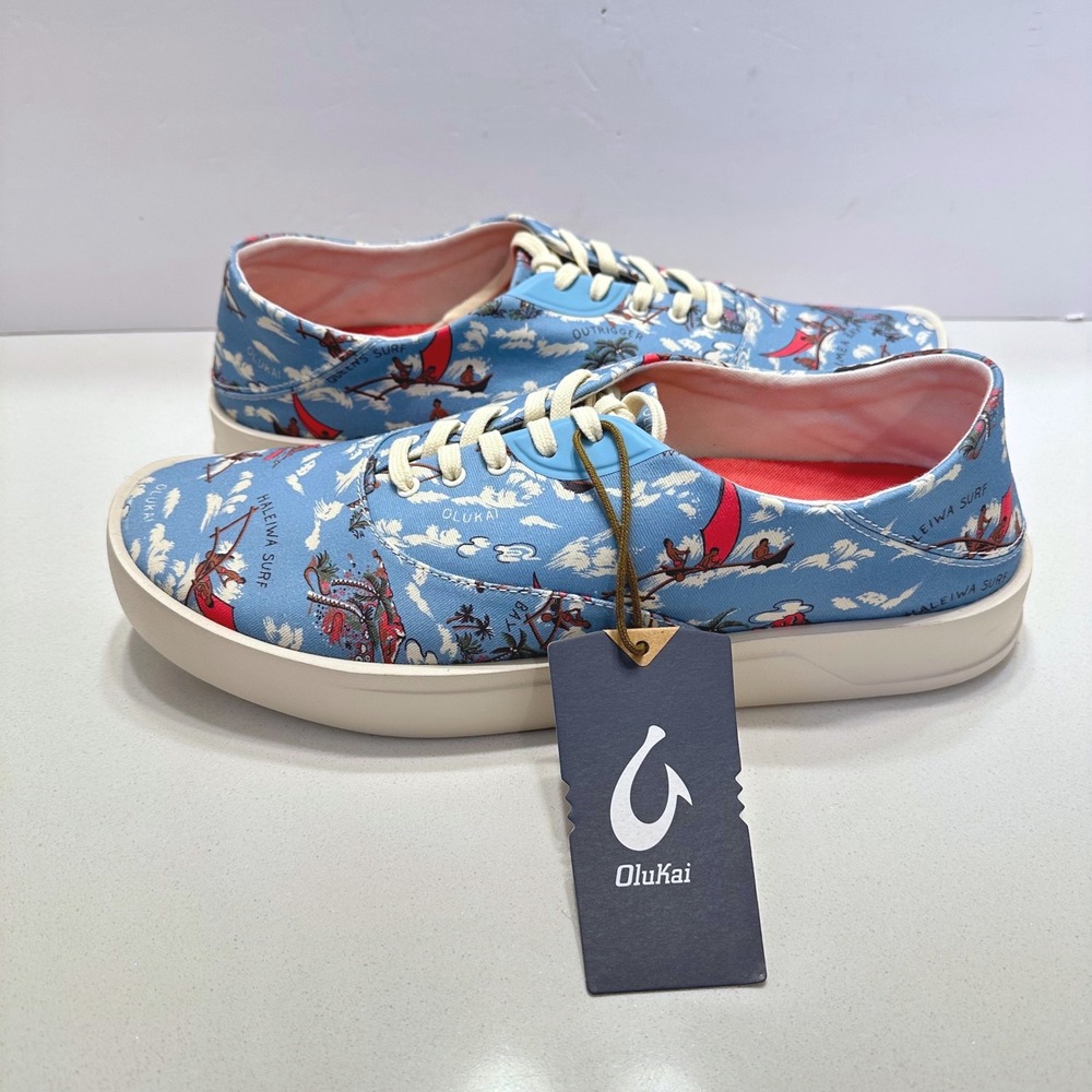Olukai Kahala Tradewind Mens 11.5 Ocean Spray Pai Hawaiian Surf Shoes 10533-RYZQ